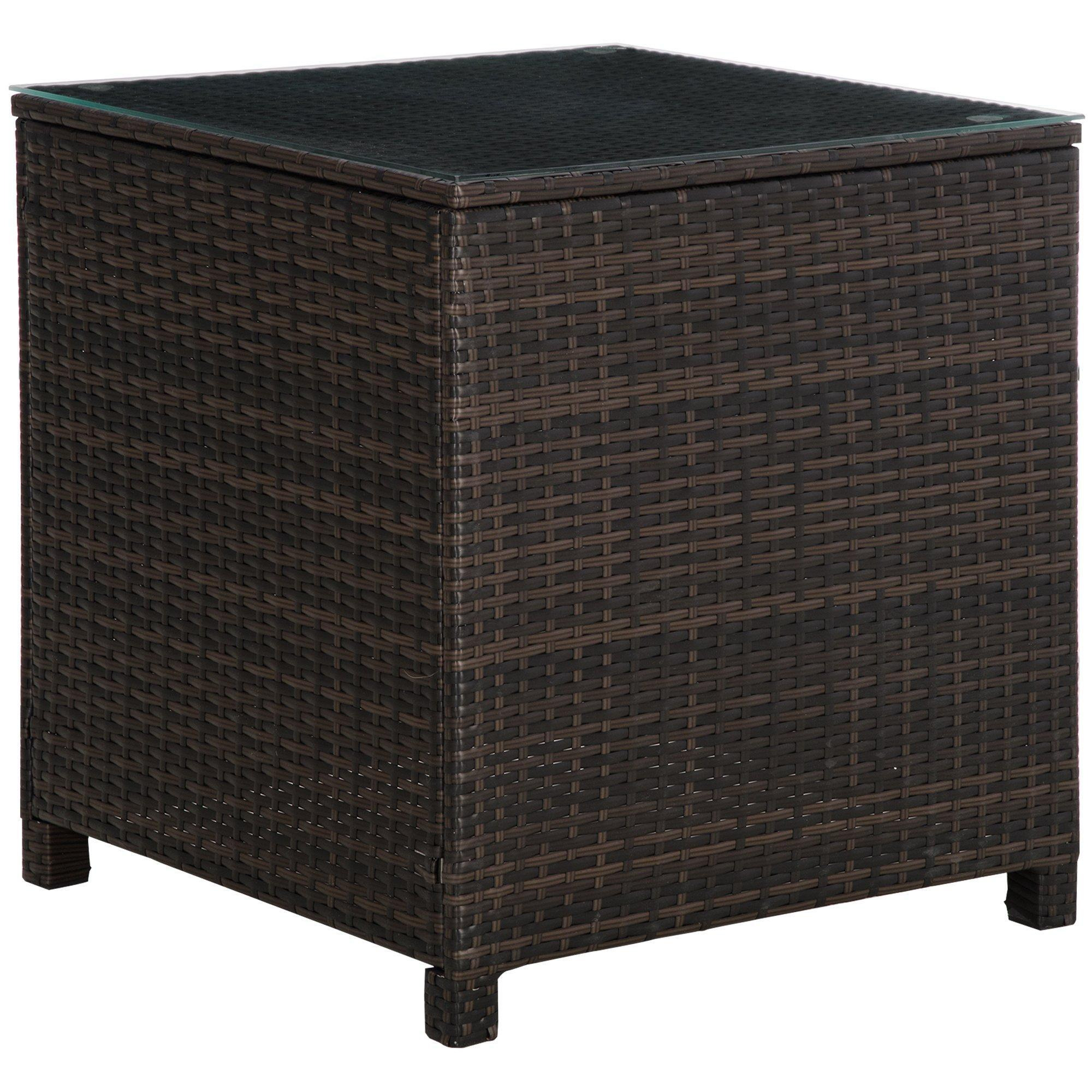 Rattan Garden Side Table Weave Wicker Patio Furniture with Tempered Glas - image 1