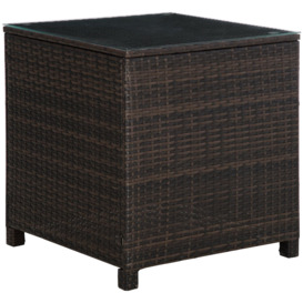 Rattan Garden Side Table Weave Wicker Patio Furniture with Tempered Glas