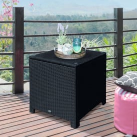 Rattan Garden Side Table Weave Wicker Patio Furniture with Tempered Glas - thumbnail 2
