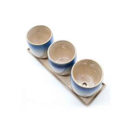 Set of 3 Blue and Cream Reactive Glazed Ceramic Planters with Tray - thumbnail 3