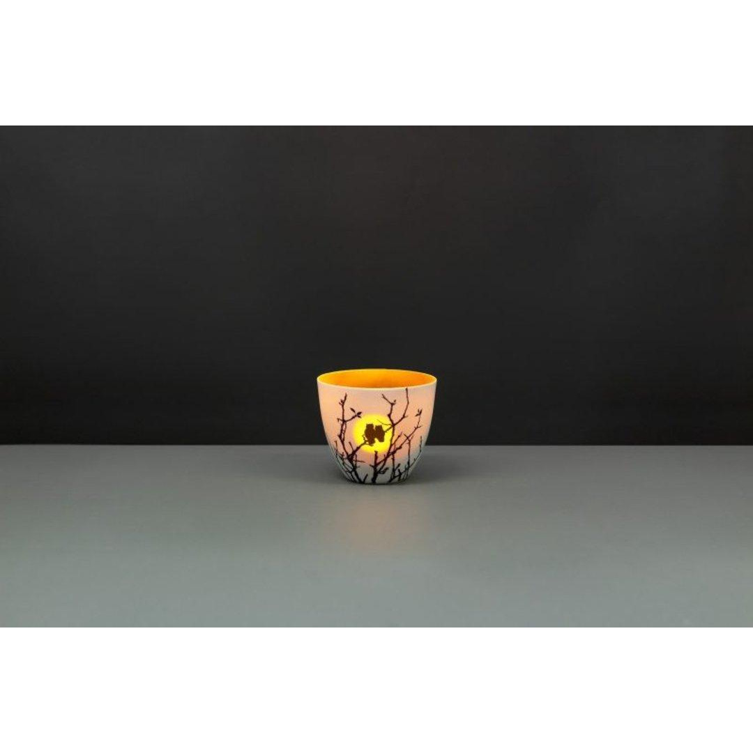 Light-Glow Small Golden Circle Candle Holder Love Owls - image 1