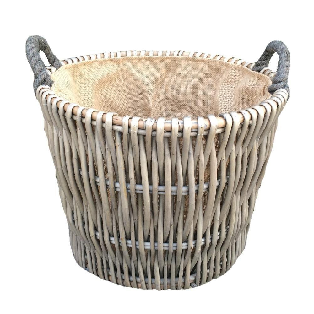 Wicker Small Round Grey Log Basket - image 1