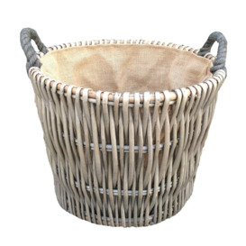 Wicker Small Round Grey Log Basket - thumbnail 1