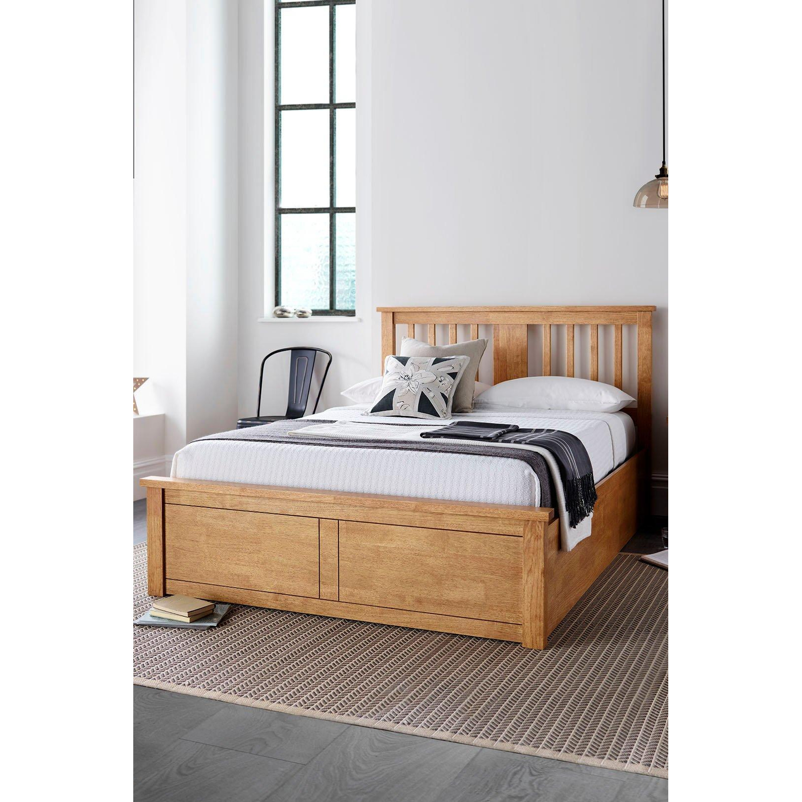 Malmo New Oak Finish Wooden Ottoman Storage Bed - Bed Frame Only