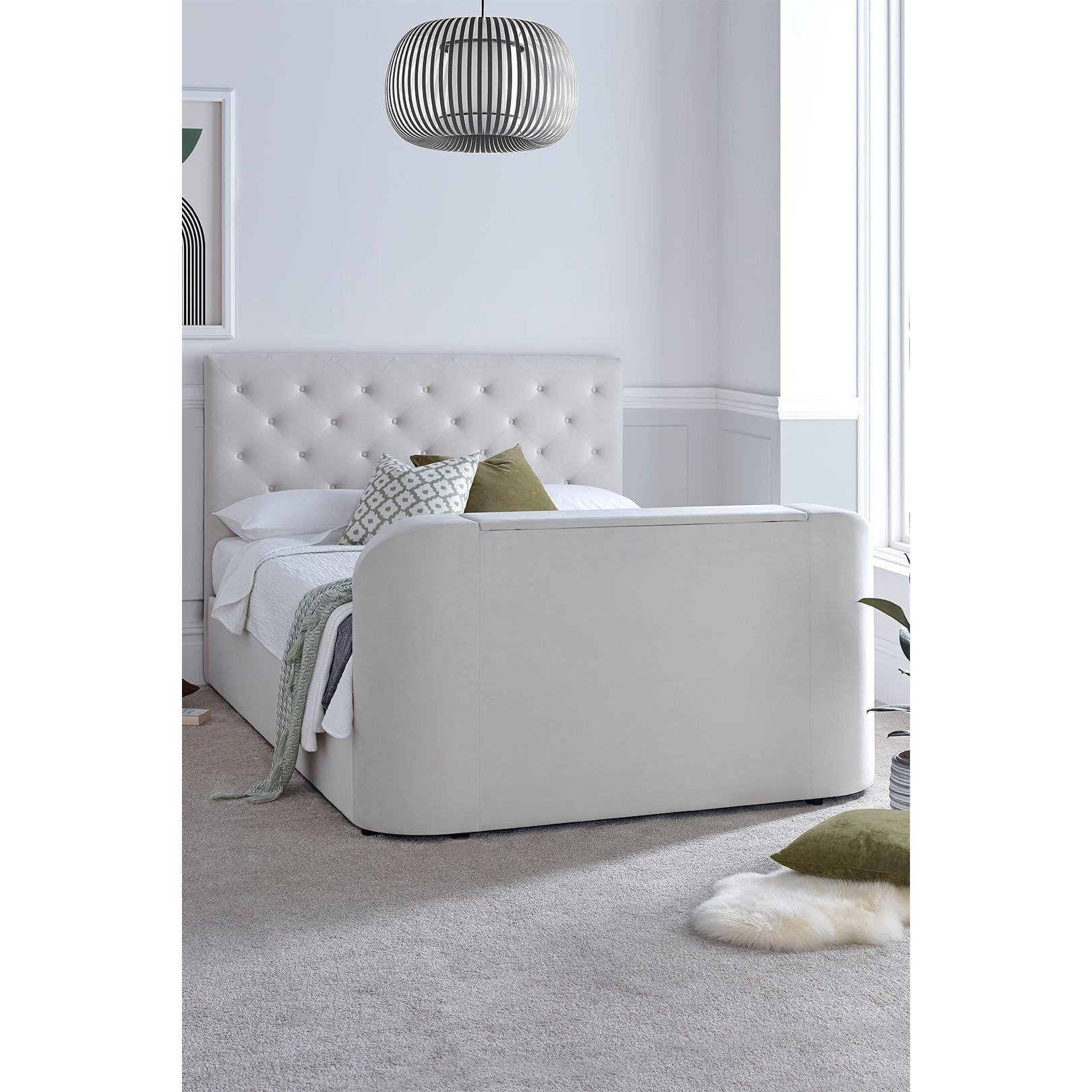 Rhea Upholstered TV Bed Natural Velvet - Bed Frame Only - image 1