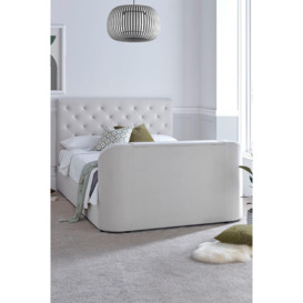Rhea Upholstered TV Bed Natural Velvet - Bed Frame Only