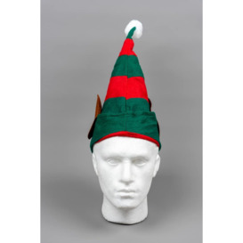 Elf Hat with Ears Xmas Santa Helper Hat Red and Green Xmas Fancy Dress Pom Party Costume Accessories One Size Adult