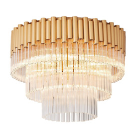 7 Light Gold Flush Ceiling Light with Decorative Glass Rods