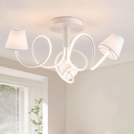 LED Chandelier Ceiling Light, Large Semi Flush Mount Ceiling Lamp with 3 Fabric Shades