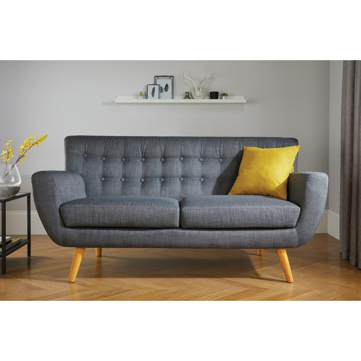3 Seater Sofa Grey Birlea Loft Settee Modern Retro Style Fabric Wooden Legs - image 1