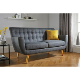 3 Seater Sofa Grey Birlea Loft Settee Modern Retro Style Fabric Wooden Legs - thumbnail 2