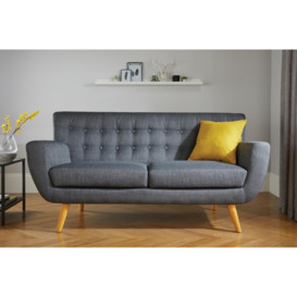 3 Seater Sofa Grey Birlea Loft Settee Modern Retro Style Fabric Wooden Legs