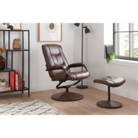 Swivel Recliner Chair Brown Birlea Memphis Tan Faux Leather Reclining Foot Stool - thumbnail 1