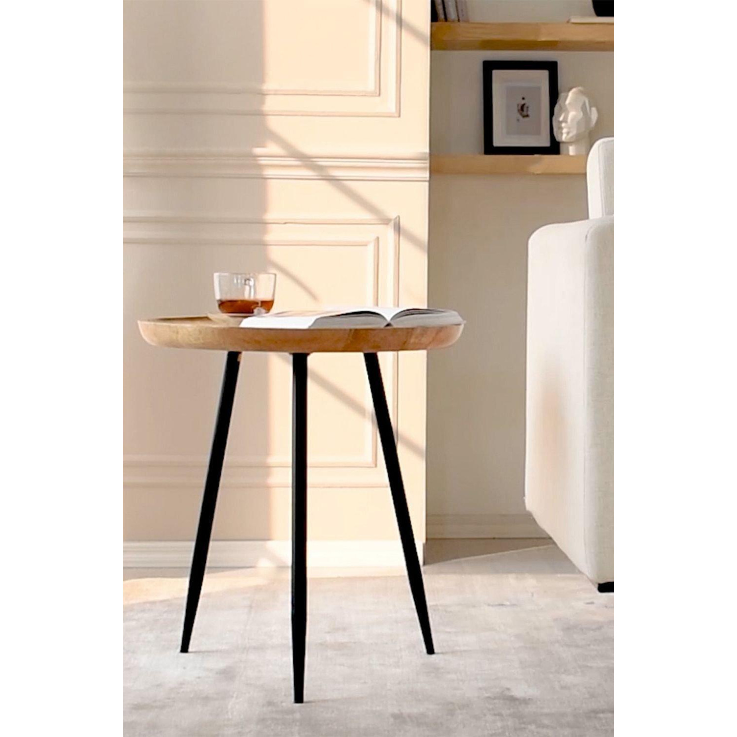 'Chervey' Side Table Solid Mango Wood With Black Tri-Pin Legs - image 1