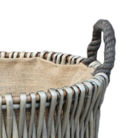 Wicker Tall Grey Round Hessian Lined Log Basket - thumbnail 2