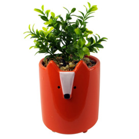 20cm Ceramic Orange Fox Planter with Artificial Foliage Plant - thumbnail 1