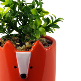 20cm Ceramic Orange Fox Planter with Artificial Foliage Plant - thumbnail 2