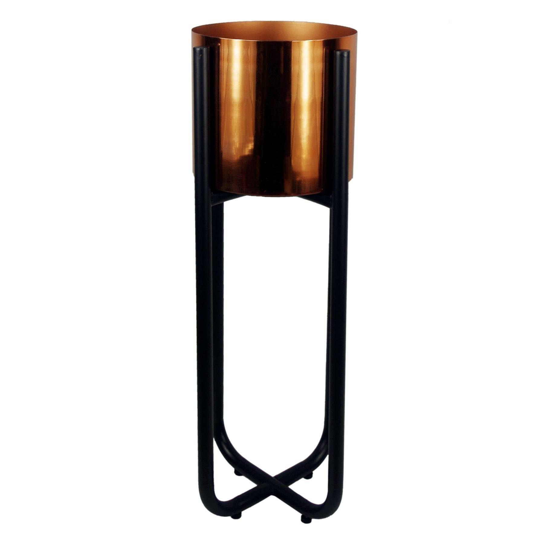 Tall Black Stand with Copper Metal Planter 62cm x 18cm - image 1