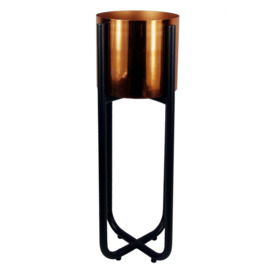 Tall Black Stand with Copper Metal Planter 62cm x 18cm - thumbnail 1