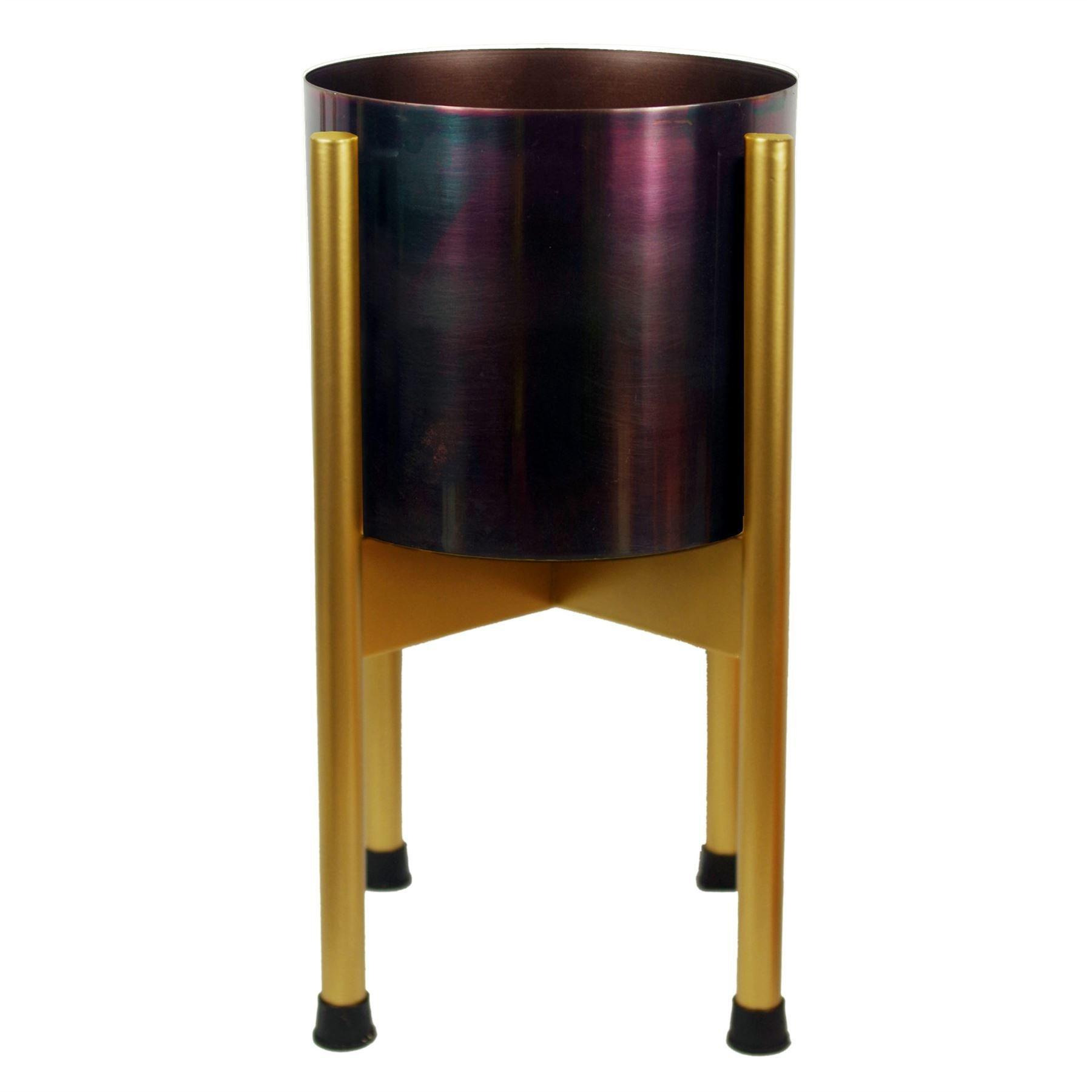 Medium Gold Stand with Iridescent Rainbow Metal Planter 38.5cm x 18cm - image 1