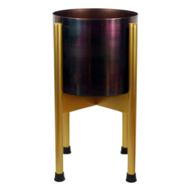 Medium Gold Stand with Iridescent Rainbow Metal Planter 38.5cm x 18cm