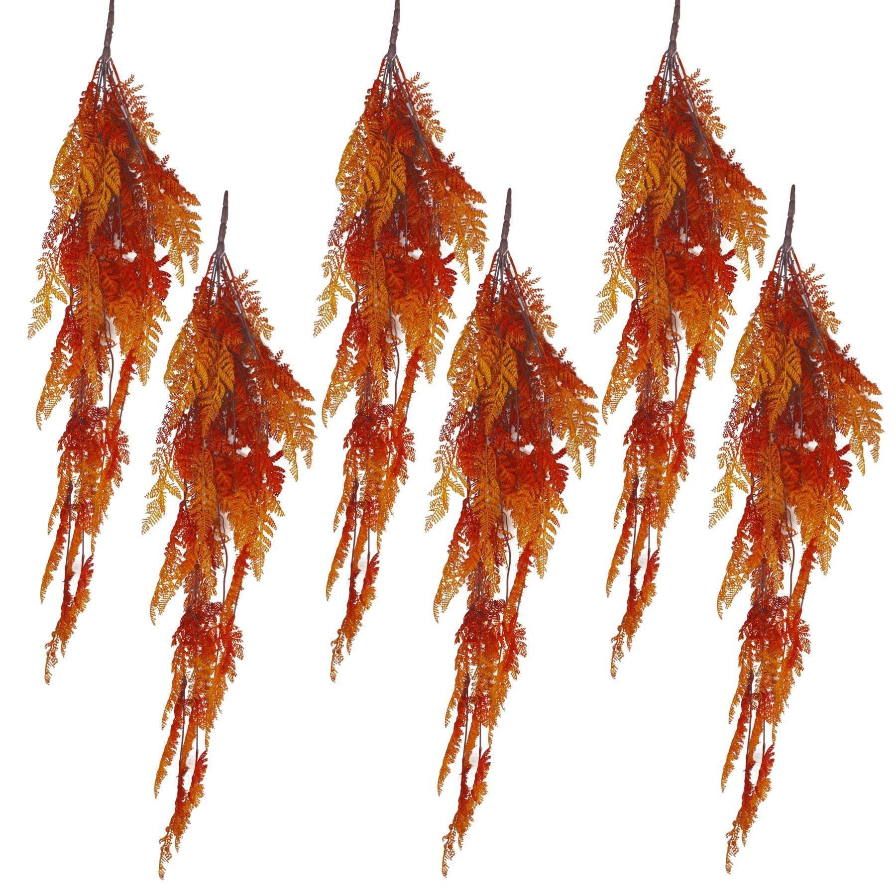 6 x 100cm Artificial Hanging Maidenhair Fern Plant Autumn Orange - image 1