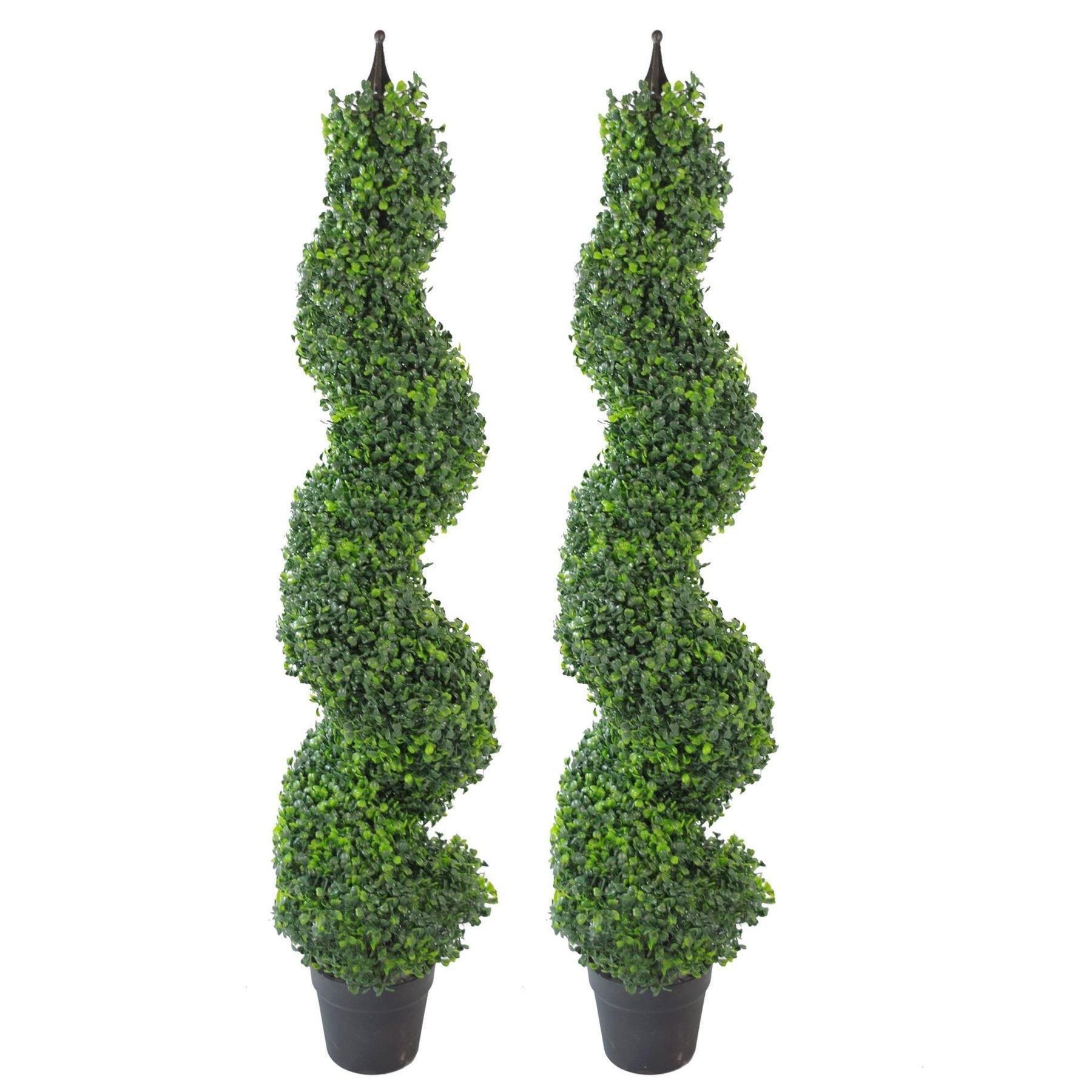Pair of 120cm (4ft) Tall Artificial Boxwood Tower Trees Topiary Spiral Metal Top - image 1