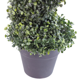 Pair of 120cm (4ft) Tall Artificial Boxwood Tower Trees Topiary Spiral Metal Top - thumbnail 2