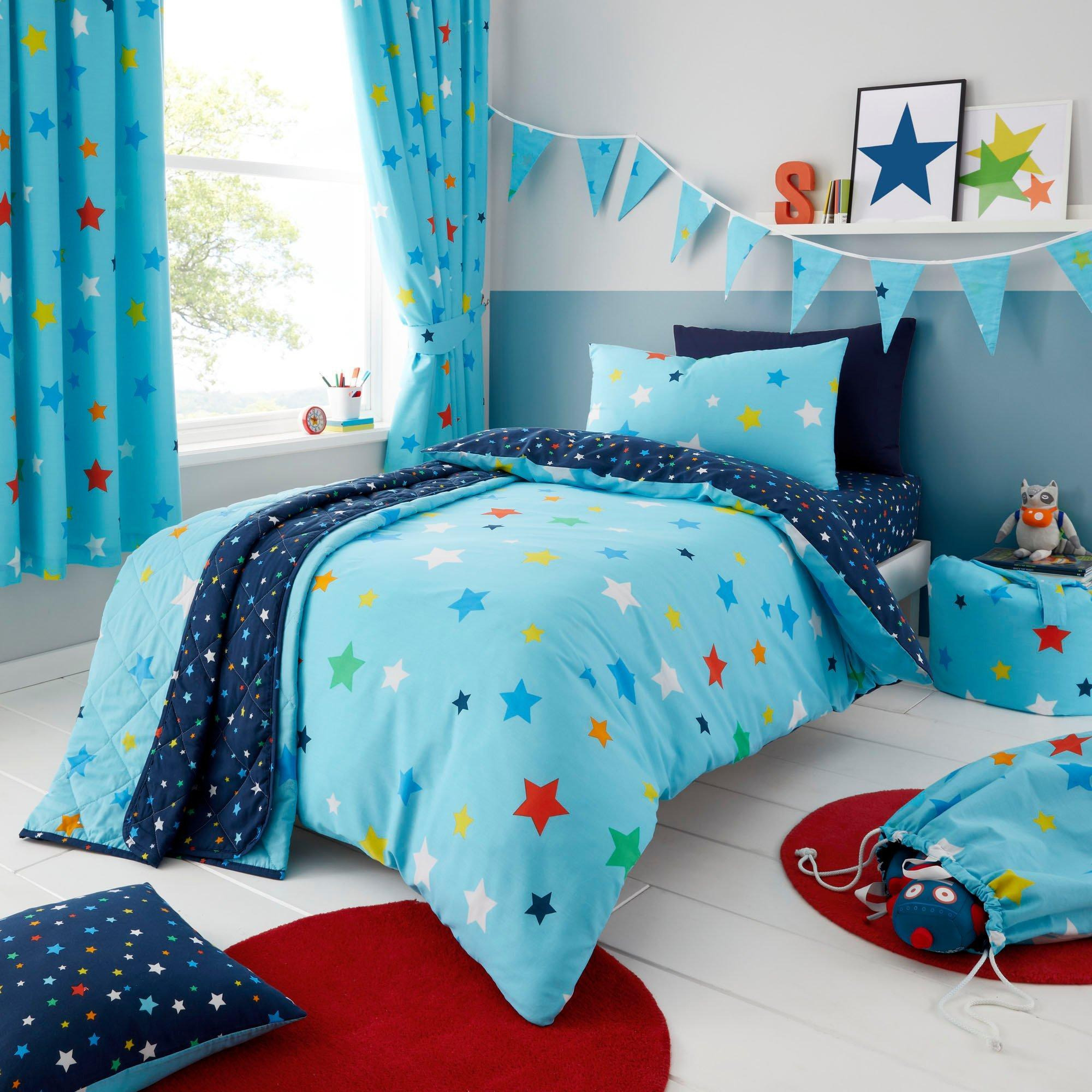 Kids Multi Stars Reversible Duvet Cover Quilt Bedding Set - image 1