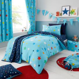 Kids Multi Stars Reversible Duvet Cover Quilt Bedding Set