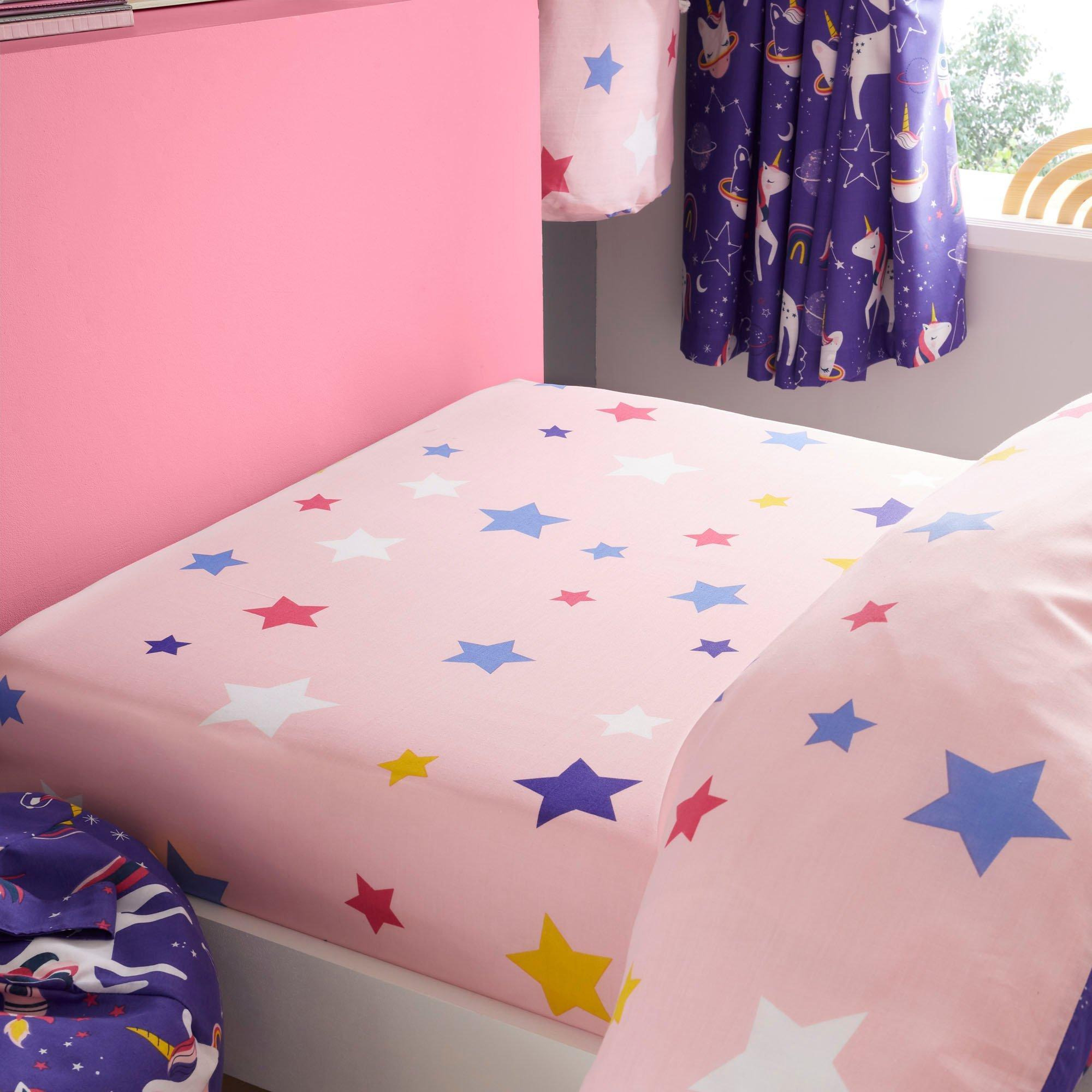 Kids Fitted Sheet For Space Unicorn Stars Bedding Bed Linen