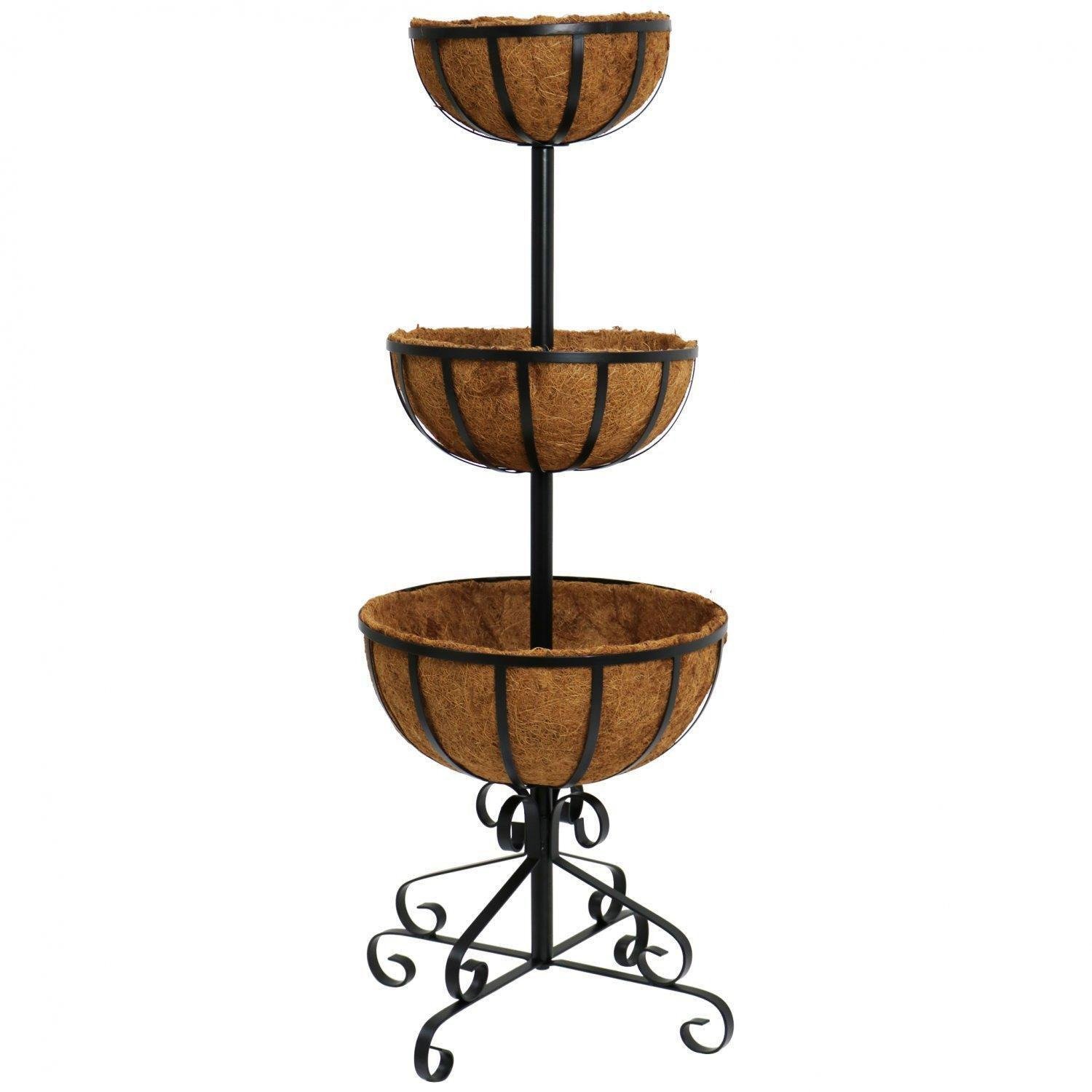 3 Tier Metal Flower Fountain Plant Display Stand with Coco Liners - image 1