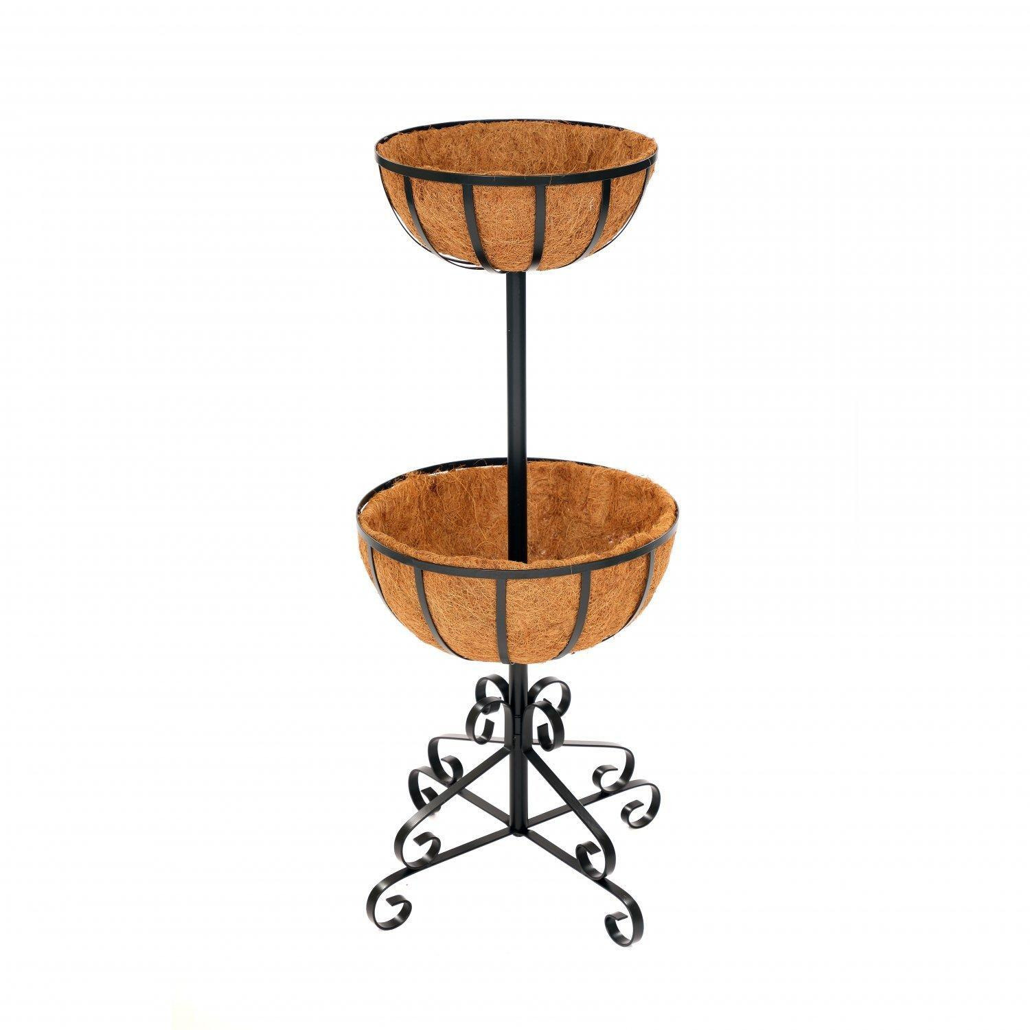 2 Tier Metal Flower Fountain Plant Display Stand with Coco Liners - image 1