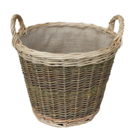 Wicker Unpeeled Hessian Lined Log Basket