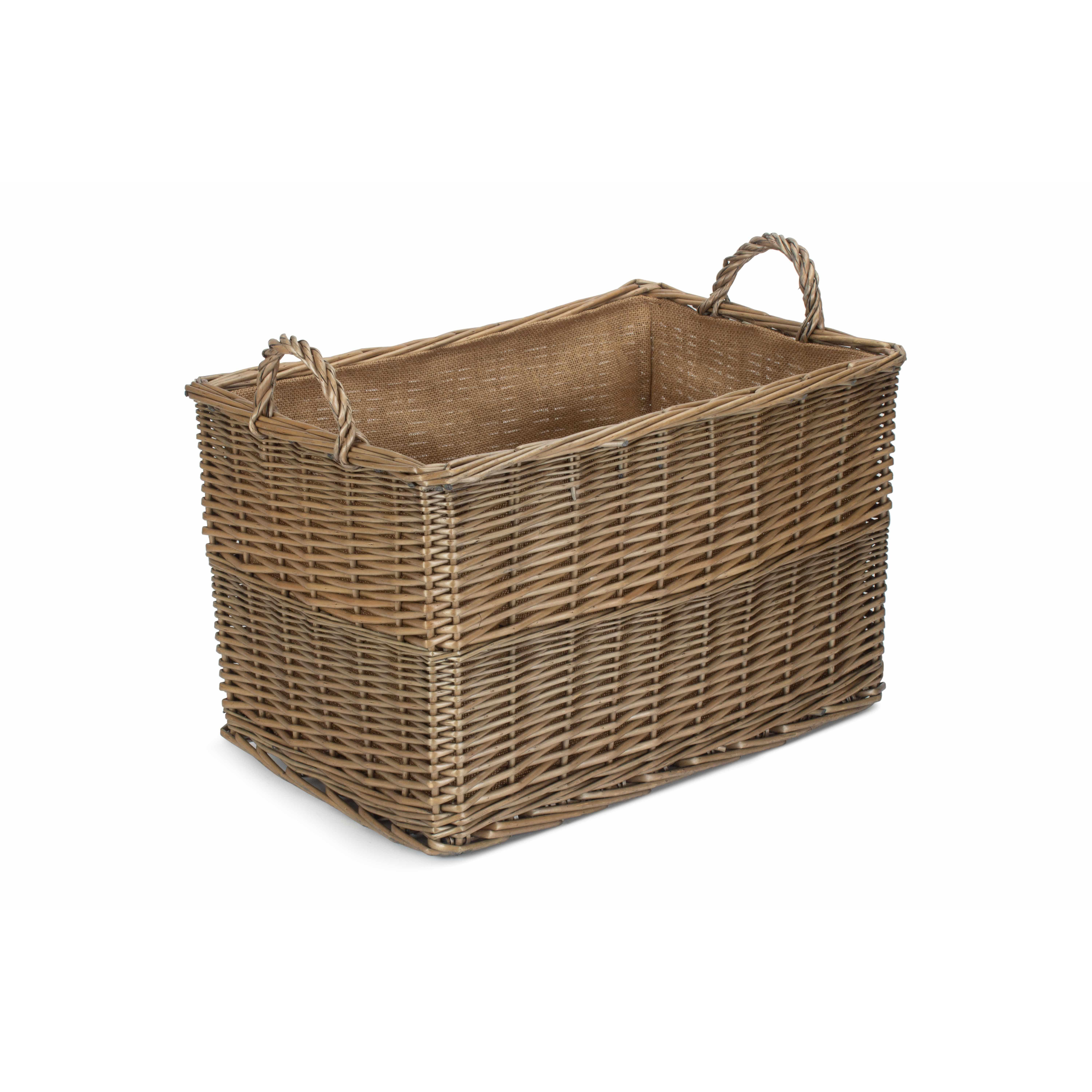 Wicker Antique Wash Rectangular Hessian Lined Basket - image 1