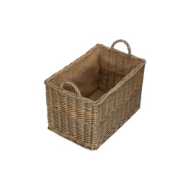 Wicker Antique Wash Rectangular Hessian Lined Basket - thumbnail 2