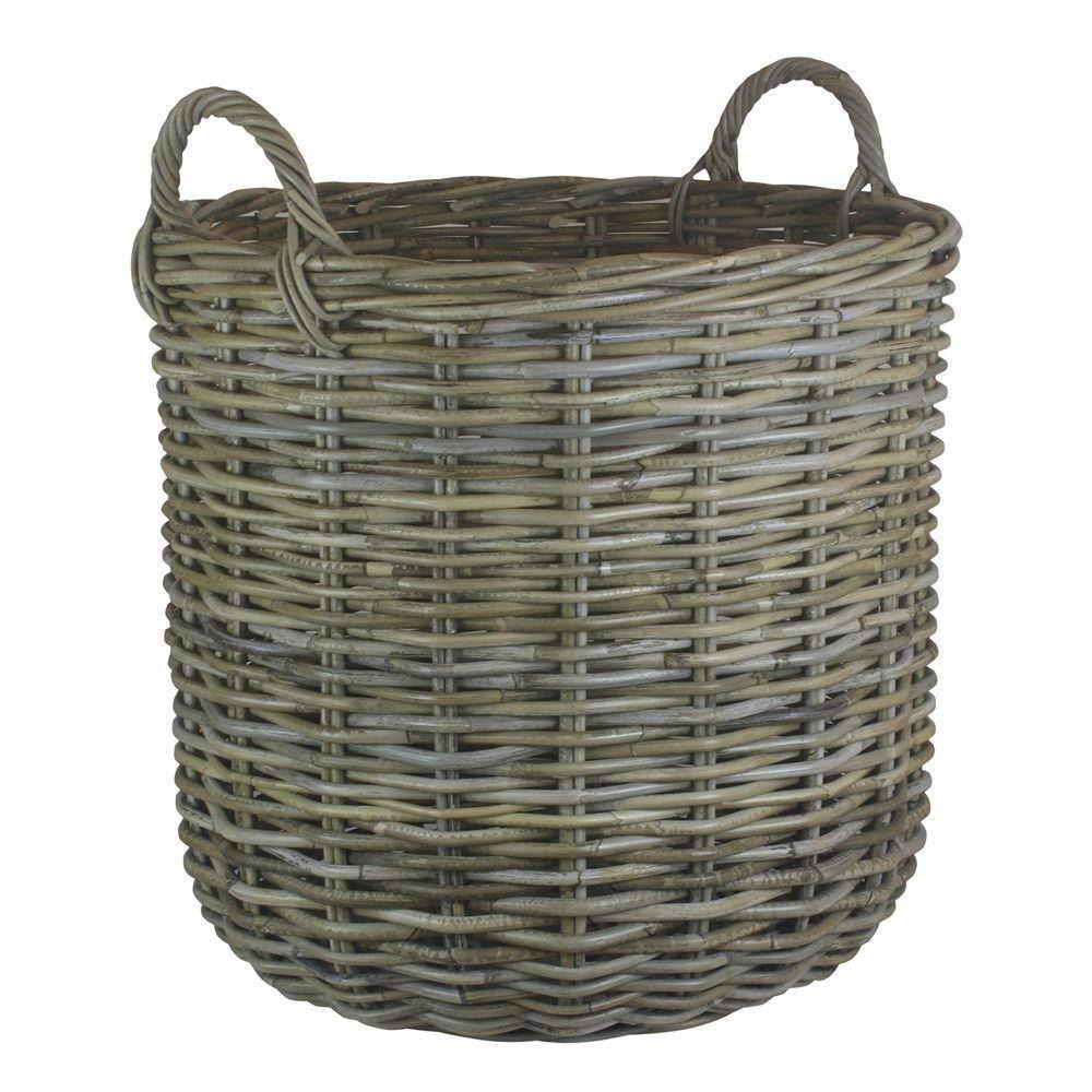 Rattan Tall Round Fireside Grey Rattan Log Basket - image 1