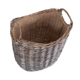 Wicker Scoop Neck Antique Wash Hessian Lined Log Basket - thumbnail 3