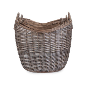 Wicker Set of 3 Scoop Neck Antique Wash Hessian Lined Log Basket - thumbnail 3