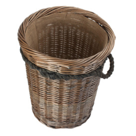 Wicker Tall Deluxe Hessian Lined Rope Handled Log Basket - thumbnail 3
