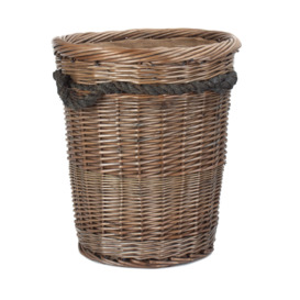 Wicker Tall Deluxe Hessian Lined Rope Handled Log Basket - thumbnail 1