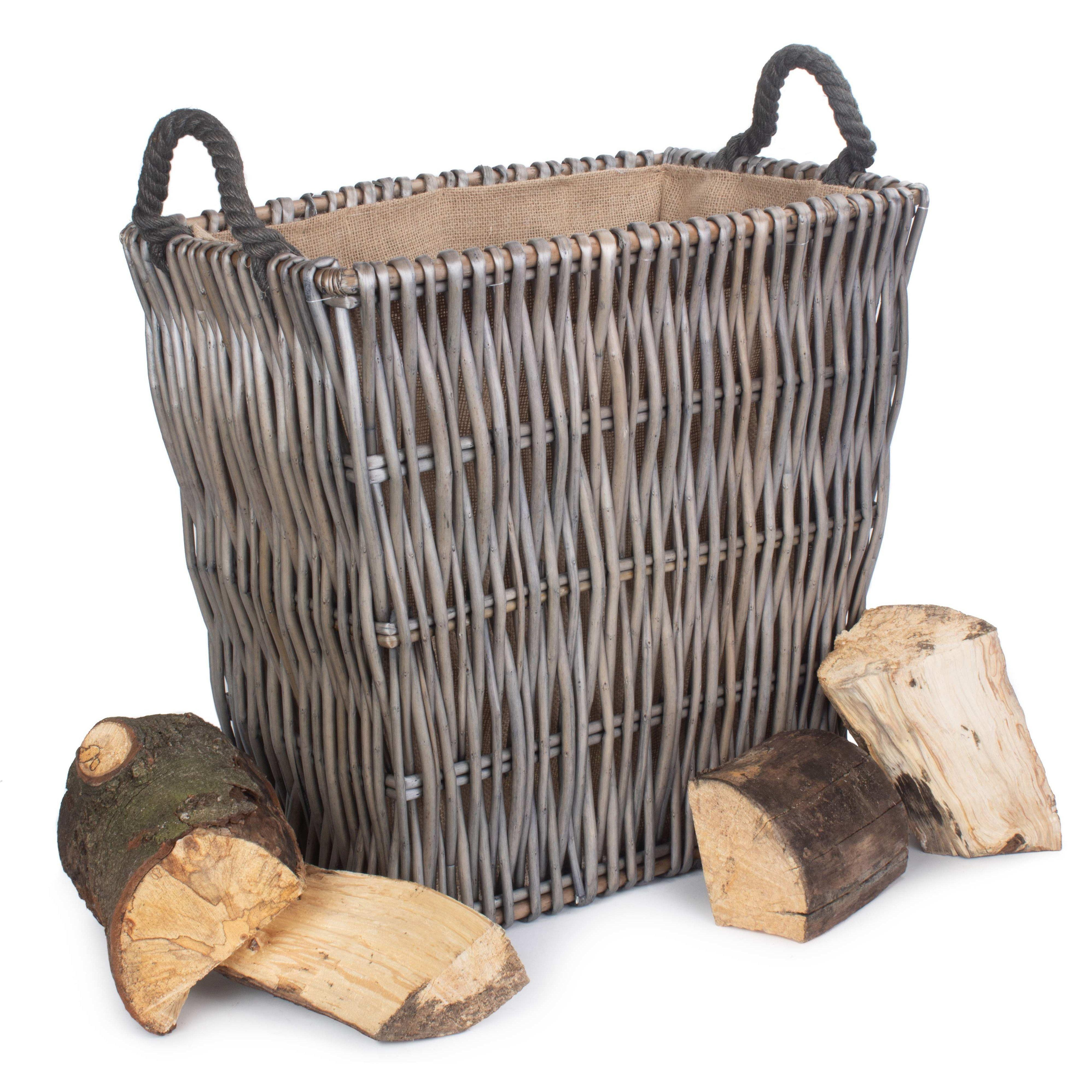 Wicker Grey Rectangular Log Basket - image 1