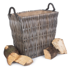 Wicker Grey Rectangular Log Basket - thumbnail 1