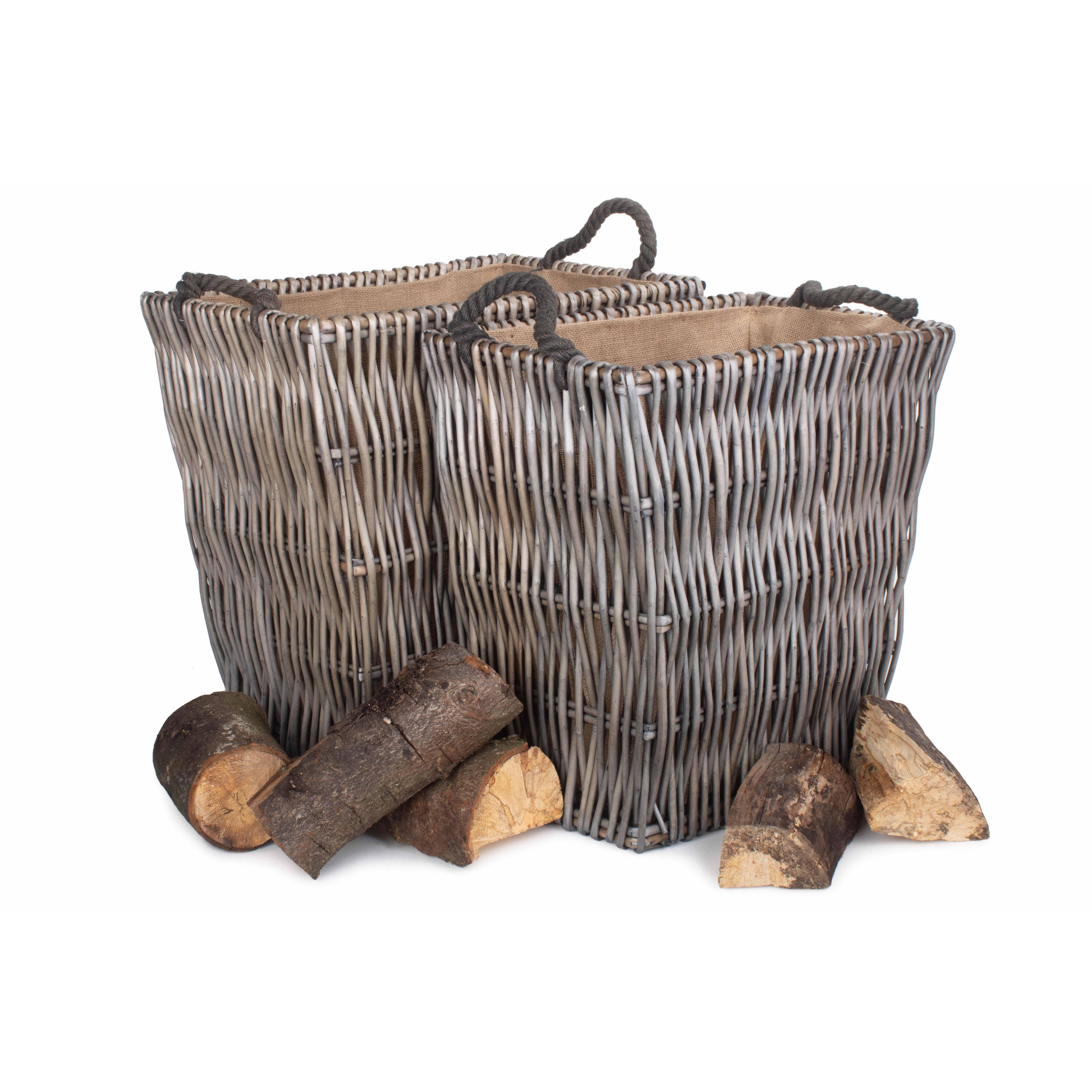 Wicker Set of 2 Rectangular Grey Log Basket - image 1