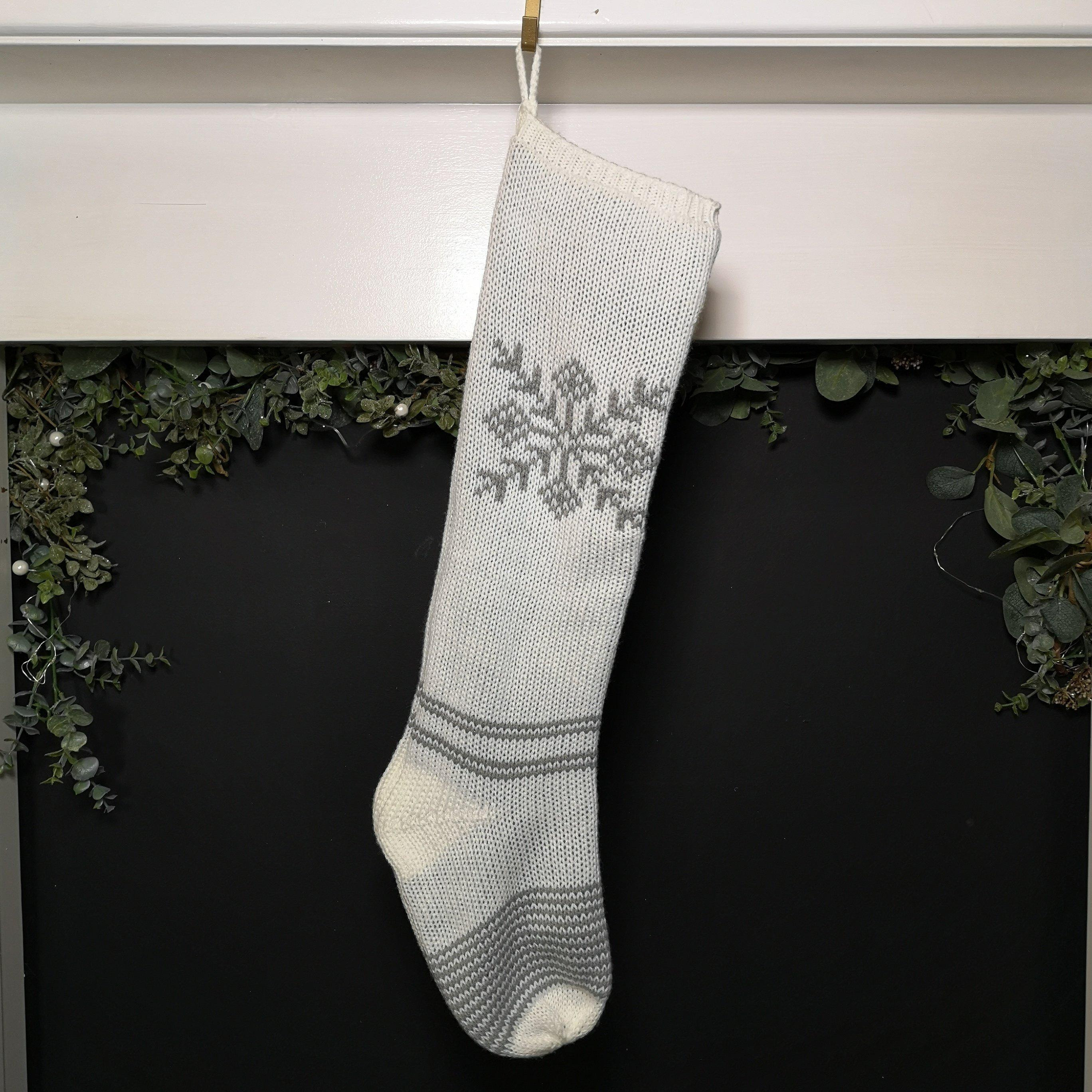60cm Knitted Christmas Stocking Hanging Decoration with Snowflake Design - image 1