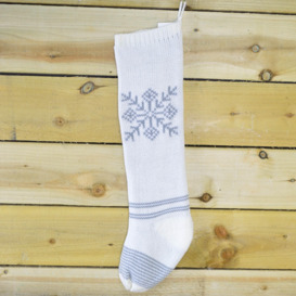 60cm Knitted Christmas Stocking Hanging Decoration with Snowflake Design - thumbnail 2