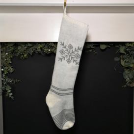 60cm Knitted Christmas Stocking Hanging Decoration with Snowflake Design - thumbnail 1