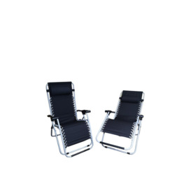 Pair of Multi Position Garden Gravity Relaxer Chair / Sun Lounger - BLACK/SILVER