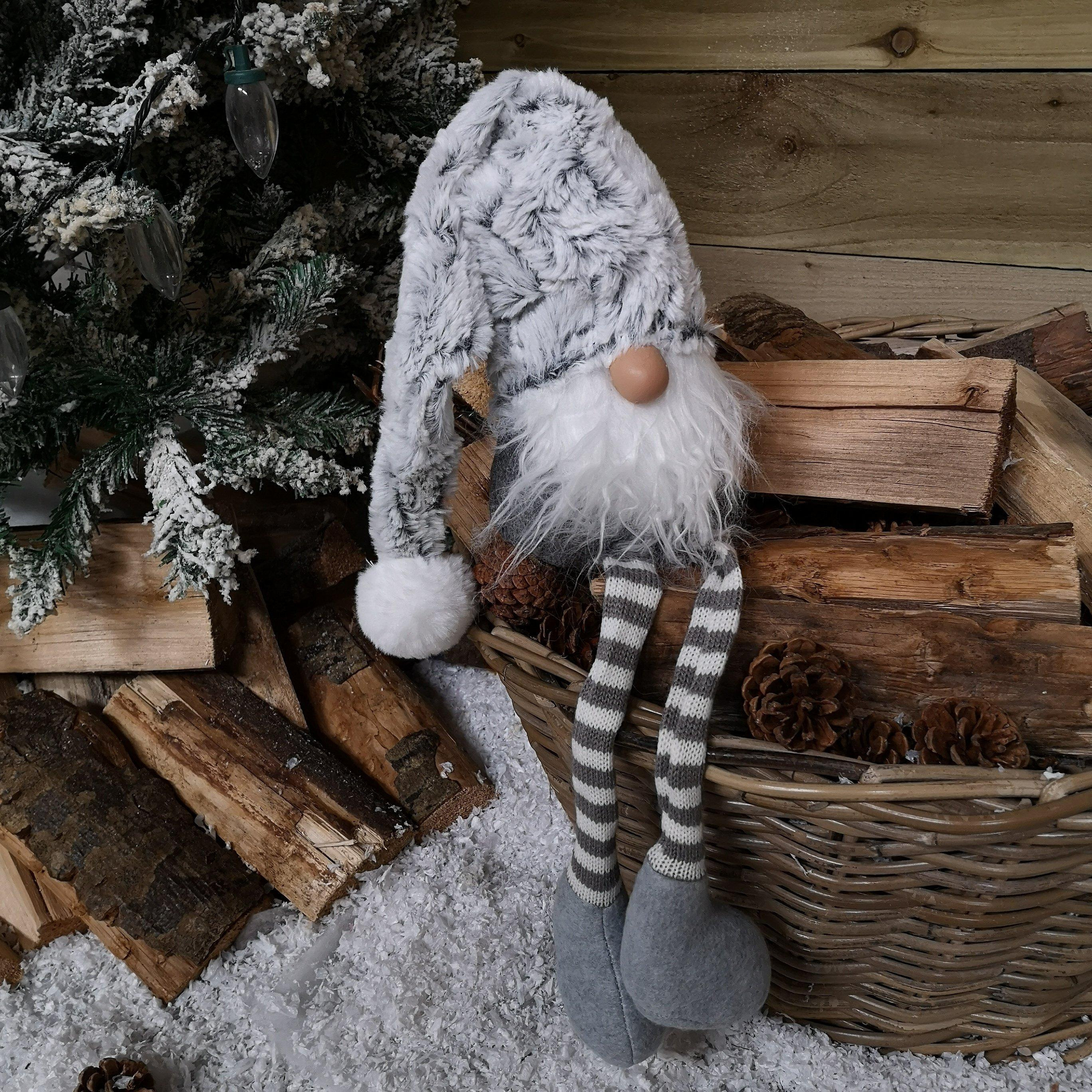 84cm Festive Male Grey Sitting Christmas Gonk with Oversized Hat & Dangly Legs - image 1