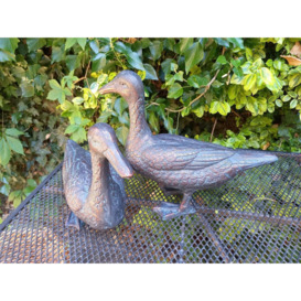 Pair of Ducks Garden Sculpture Cast Aluminium Ornament - thumbnail 3